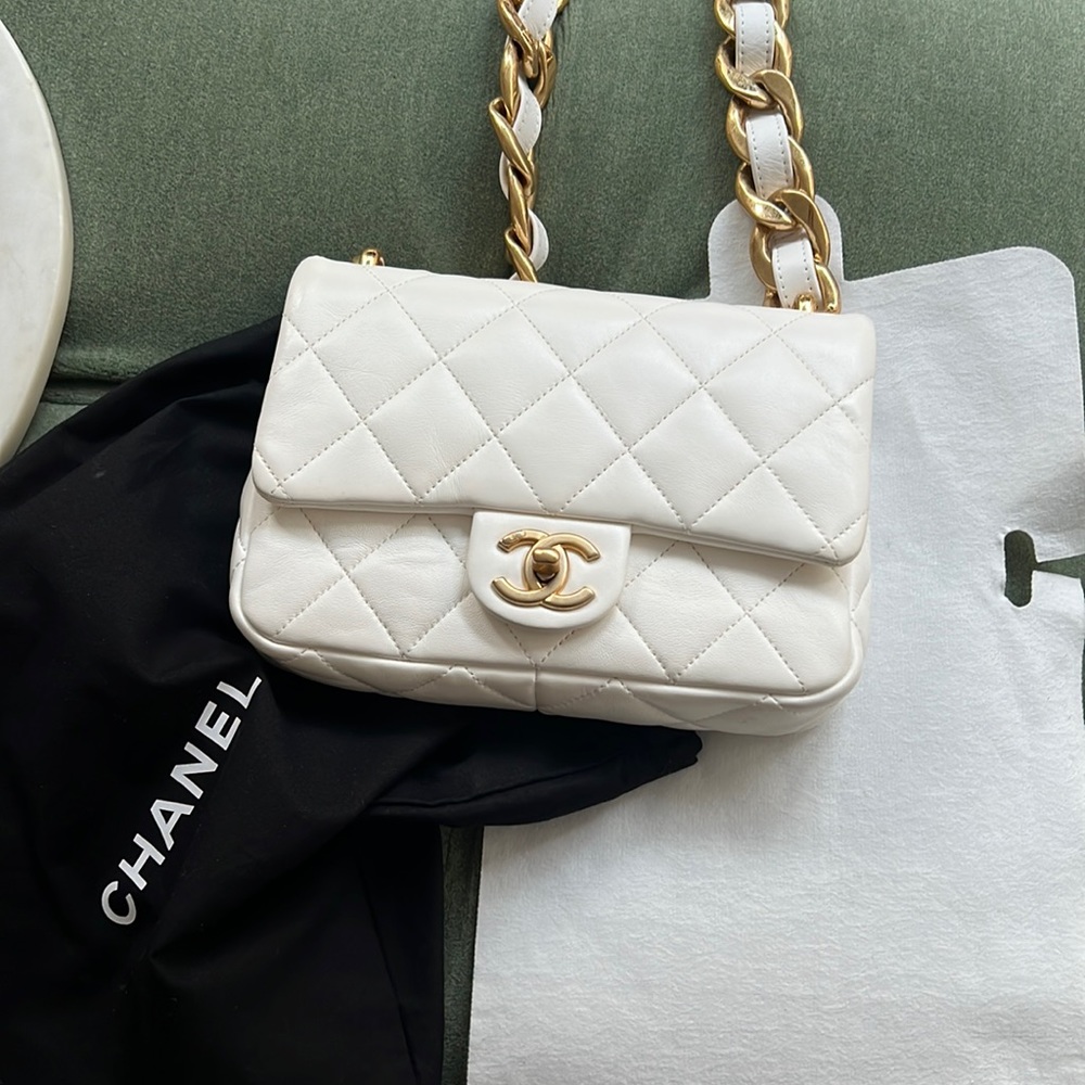 Chanel Funky Town Flap Bag Quilted Lambskin White Small